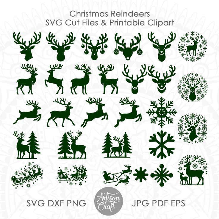 christmas reindeer svg cut files and printable clipart for silhouette, cricut, etc