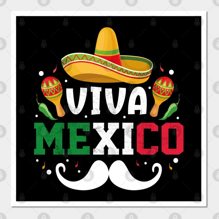 a mexican poster with the words viva mexico and sombrero hats on black background