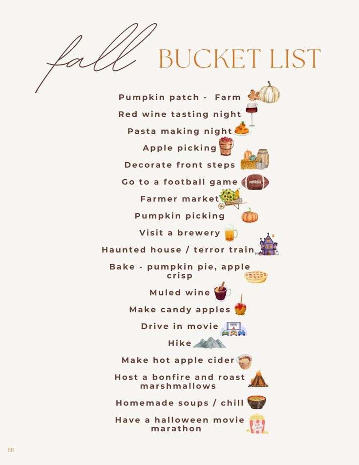 the fall bucket list is filled with things to do and eat for thanksgiving or halloween