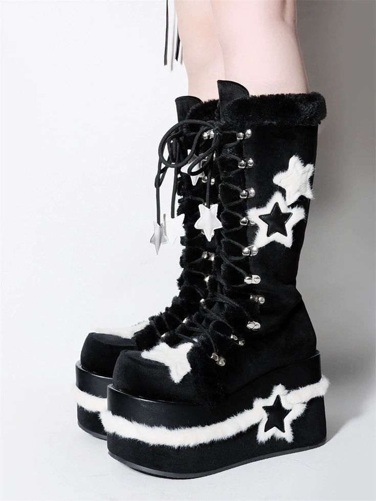 ❤Velvet Star y2k subculture mid-platform boots❤︎ Star Y2k, Goth Shoes, Cute Shoes Heels, Fancy Shoes, Cute Boots, Strap Shoes, Really Cute Outfits, Pretty Shoes, Dream Shoes