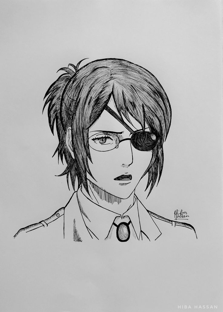 a black and white drawing of a person with glasses