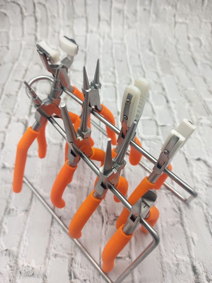 Set of 8 Jewelry Pliers  Orange grips 1 stand Set Of Jewelry, Earring Making Supplies, Keychain Making, Metal Shaping, Stand Jewelry, Round Nose, Chain Nose Pliers, Jewelry Pliers, Snap Ring