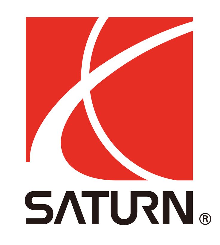 the saturn logo is shown in black and red