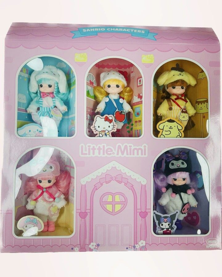 the little minis are in their pink box and have different outfits for them to wear