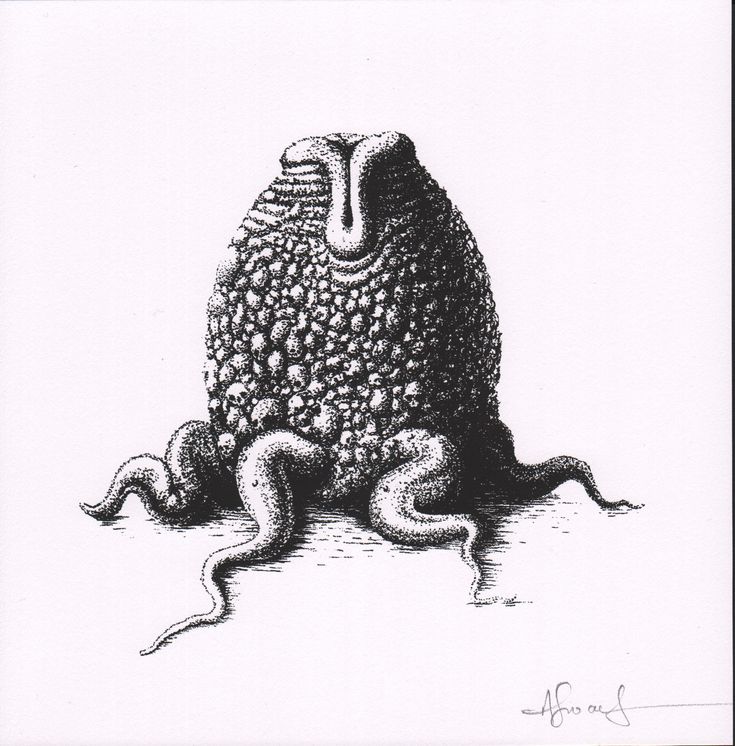 an ink drawing of a strange looking object