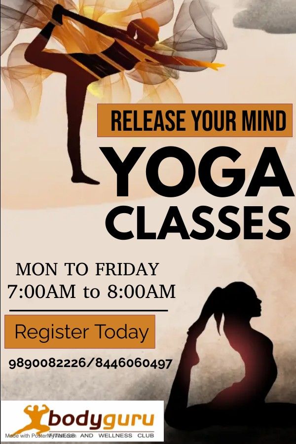 a yoga class flyer with a woman doing yoga