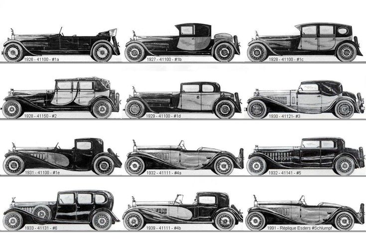 an old car line up in black and white, with the number six on each side