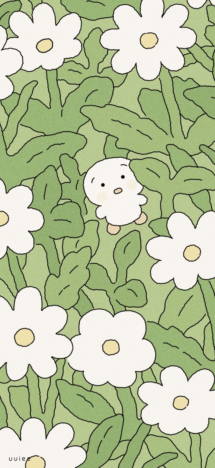 a bunch of flowers that are in the grass with one bear on it's head