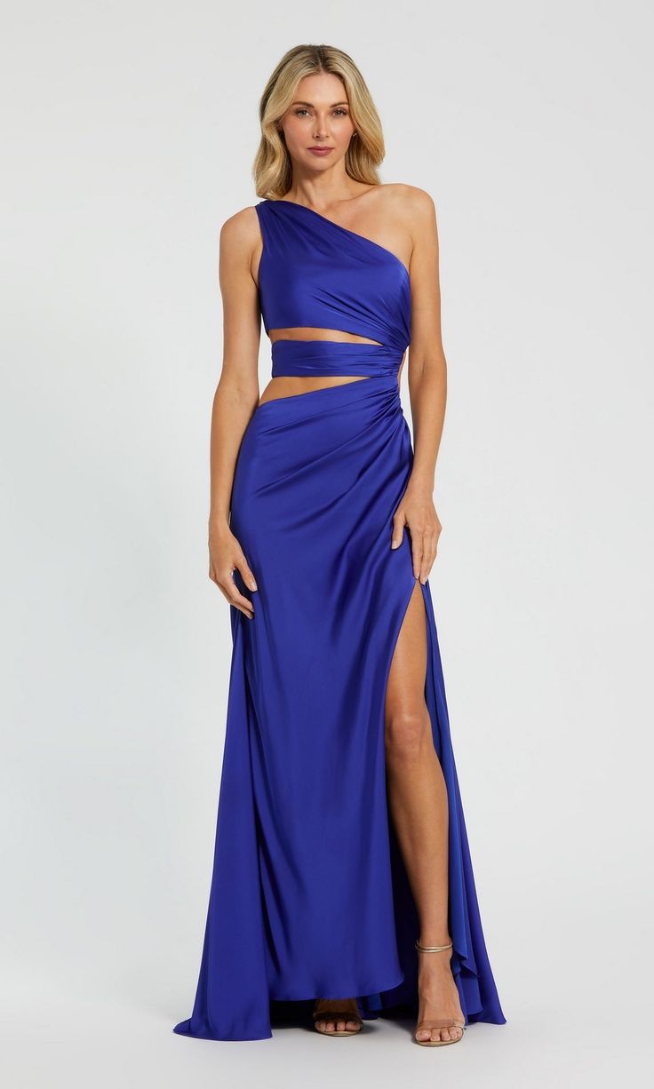 One shoulder fitted cut out formal dress by Mac Duggal Long Dresses Designs Ideas, One Shoulder Cut Out Dress, Prom Backless Dress, 2024 Formal Dresses, Formal Dress Designs, Ball Dresses Long, Long Dresses Formal, Fashion Formal Dresses, One Shoulder Formal Dresses