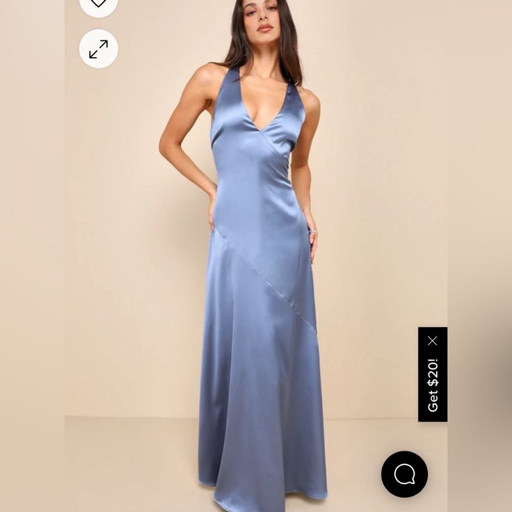 New With Tags Slate Blue Satin Dress Small Lulus Slate Blue, Different Shaded Blue Bridesmaid Dresses, Lily Modern Family Blue Dress, Cross Back Prom Dress, Long Blue Gown, Long Dusty Blue Dress, Sea Glass Dress Bridesmaid, Blue Winter Wedding Guest Dress, Light Blue Long Prom Dresses