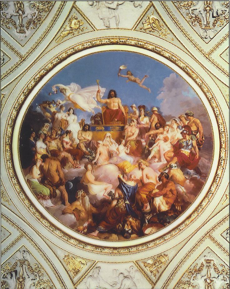 a painting on the ceiling of a building