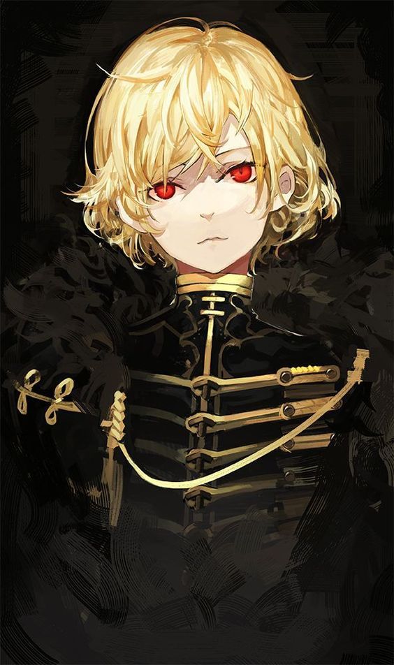 an anime character with blonde hair and red eyes