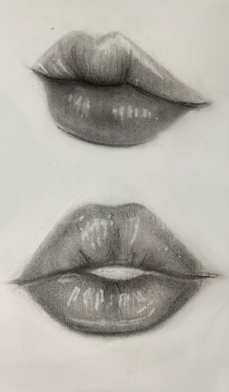 three different lips drawn in pencil on paper