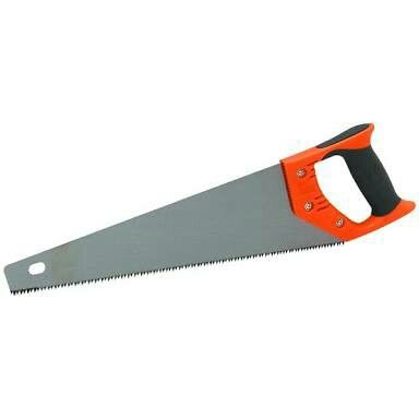 an orange and black saw on a white background