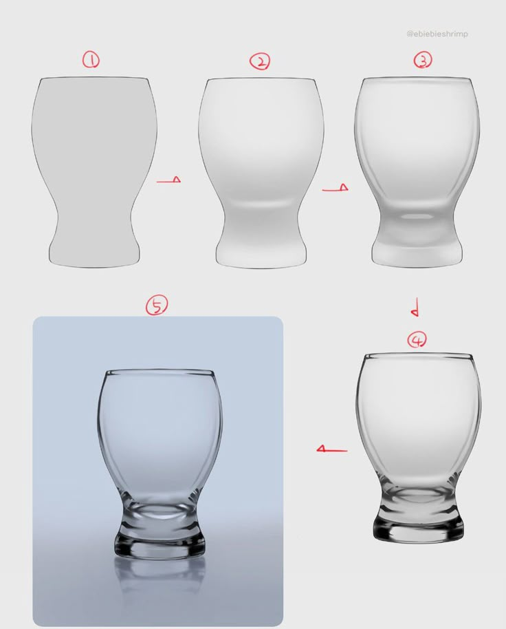 four different glass vases are shown with measurements