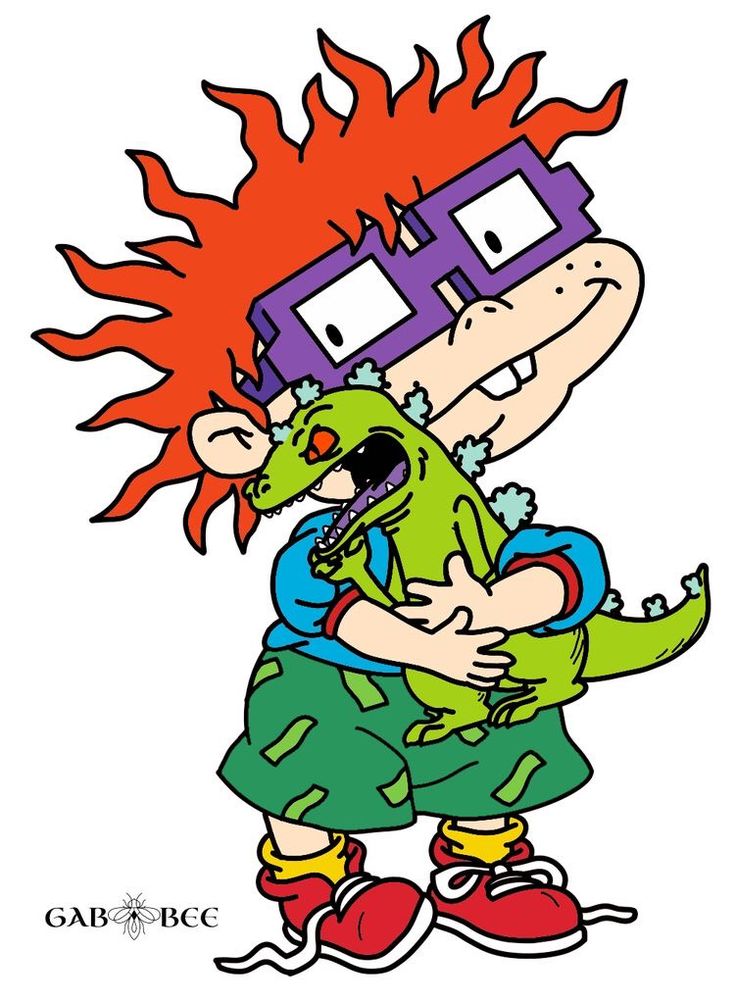 a cartoon character with red hair holding a green monster