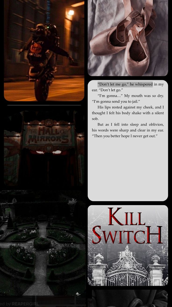 a series of photos showing different scenes from the movie kill switch, including shoes and an image of a person on a motorcycle