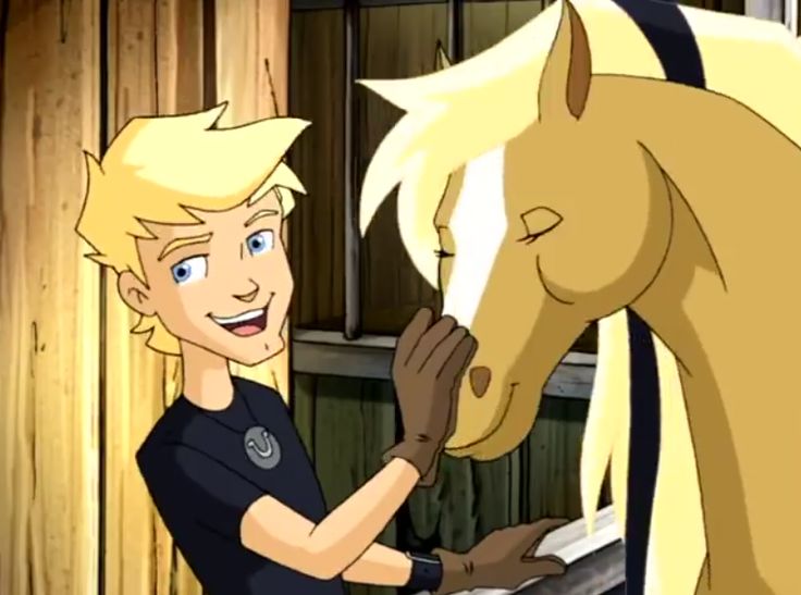 an animated image of a person petting a horse