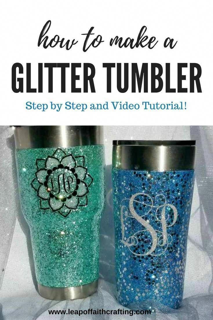 two glitter tumblers with the words how to make a glitter tumbler on them