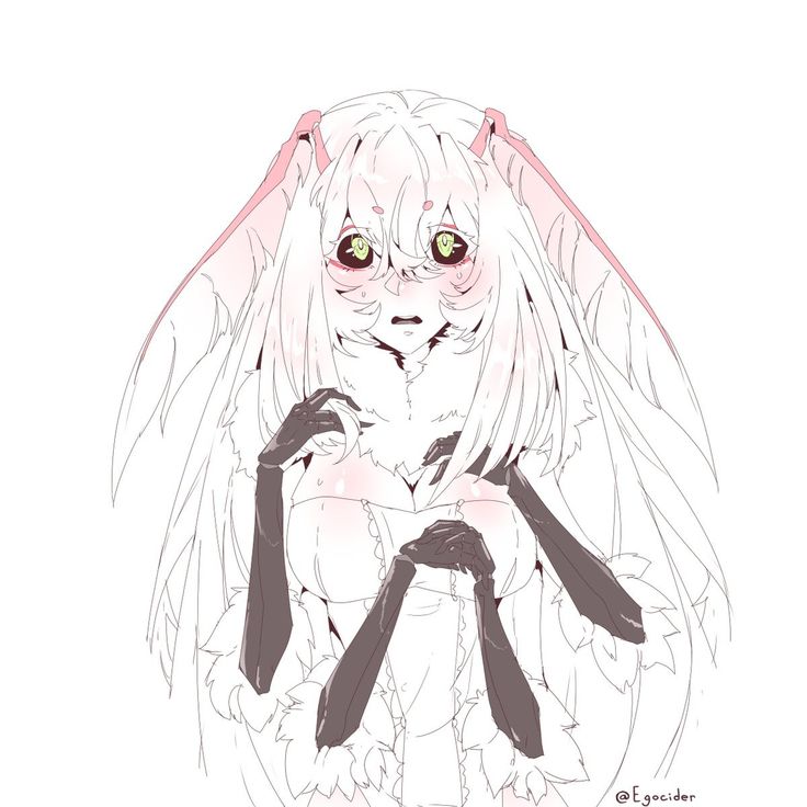 a drawing of an animal with long hair and green eyes, sitting in front of a white background