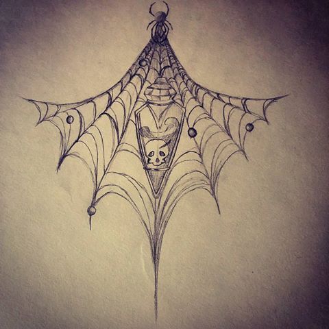 a drawing of a spider web with a skull on it's back and eyes