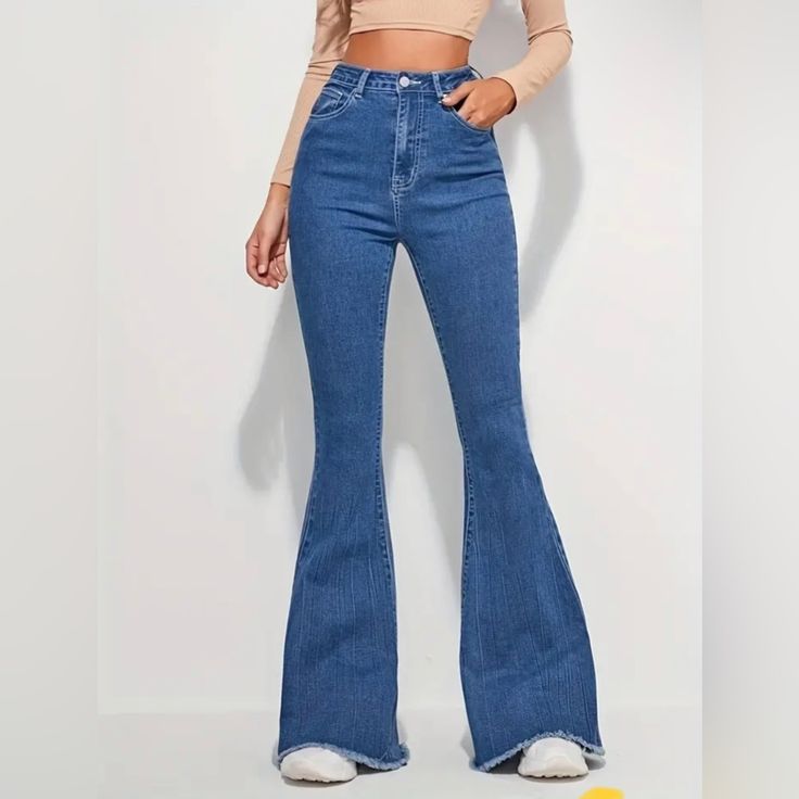 Size 12-Xl High Waist Flare Jeans Slim Fit Denim Pants Bell Bottom Bootleg Jeans High Waist Blue Stretch Jeans. New Without The Tag. ( Only A Sticker In The Back) Made In China. About Size 11 Or 12 Us. Please See Pictures With Measurements. Purchased For Myself, But They Are Slightly Short On Me (I Am About 6’) Waste: About 30” Or 76 Cm Rise: 30” Or About 76 Cm Inseam: About 29” Or 73 Cm Length: About 40.5” Or 103 Cm Blue Velvet Flare Pants, Abercrombie Ultra High Rise Vintage Flare Jeans, High Rise Flared Jeans, Faded High Waist Flare Jeans, Blue Bell Bottoms Outfit, Bell Bottoms Jeans Outfit, Bootleg Jeans Outfit, Blue Bell Bottom Jeans, Bellbottom Jean