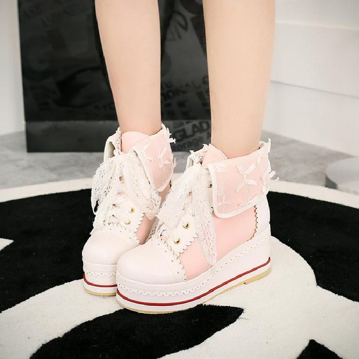 Color: Pink, Shoes Size: 36 Old School Aesthetic, Orange Boots, Bowknot Shoes, Purple Boots, Red Platform, Kawaii Shoes, Pink Boots, Estilo Punk, Red Boots