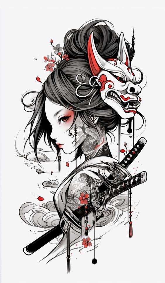 Girl With Dragon Tattoo, Tato Geisha, Japanese Geisha Tattoo, Geisha Tattoo Design, Dragon Tattoo Art, Samurai Tattoo Design, Geisha Tattoo, Japan Tattoo Design, Asian Tattoos