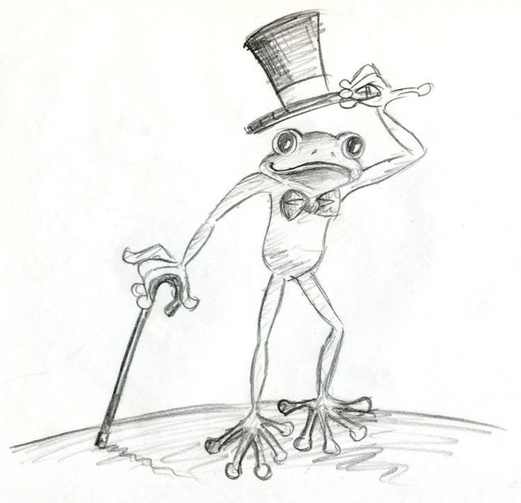 a drawing of a frog wearing a top hat and holding a cane in his hand