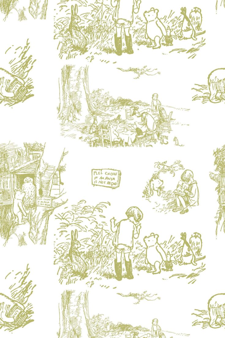 several drawings of people in the woods