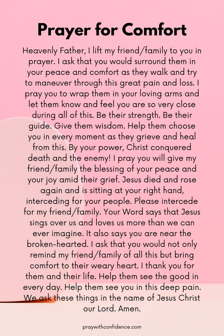 a pink background with the words prayer for comfort