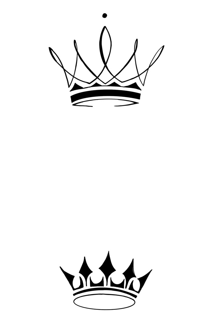 a black and white drawing of two crowns