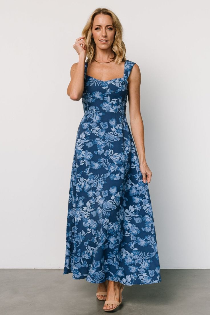 Mandy Maxi Dress | Blue Floral Formal Wedding Guest Attire, Blue Wedding Guest Dresses, Dress Code Wedding, Baltic Born, Guest Attire, Mob Dresses, Blue Bridesmaid Dresses, Velvet Fashion, Floral Blue Dress