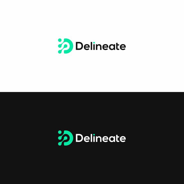 the logo for delineate is shown in green and black colors on a white background