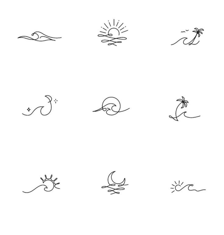 the different types of sun and water icons are shown in this image, with one line drawing