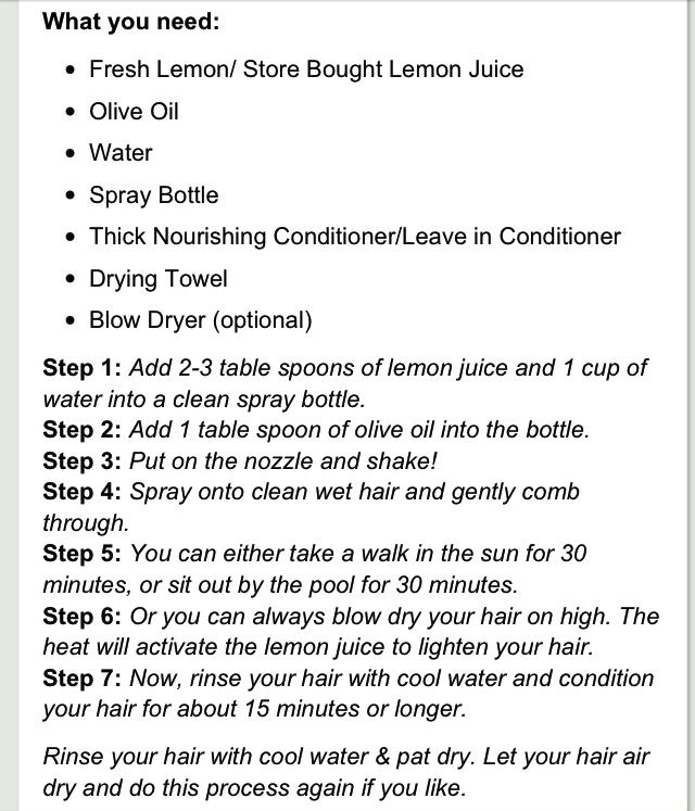 Diy Hair Lightening Spray, Hair Lightener Diy, Lemon Hair Lightening, Lemon Juice Hair, How To Lighten Blonde Hair, Hair Lightening Spray, Diy Highlights Hair, Lighten Hair Naturally, Hair Lightening