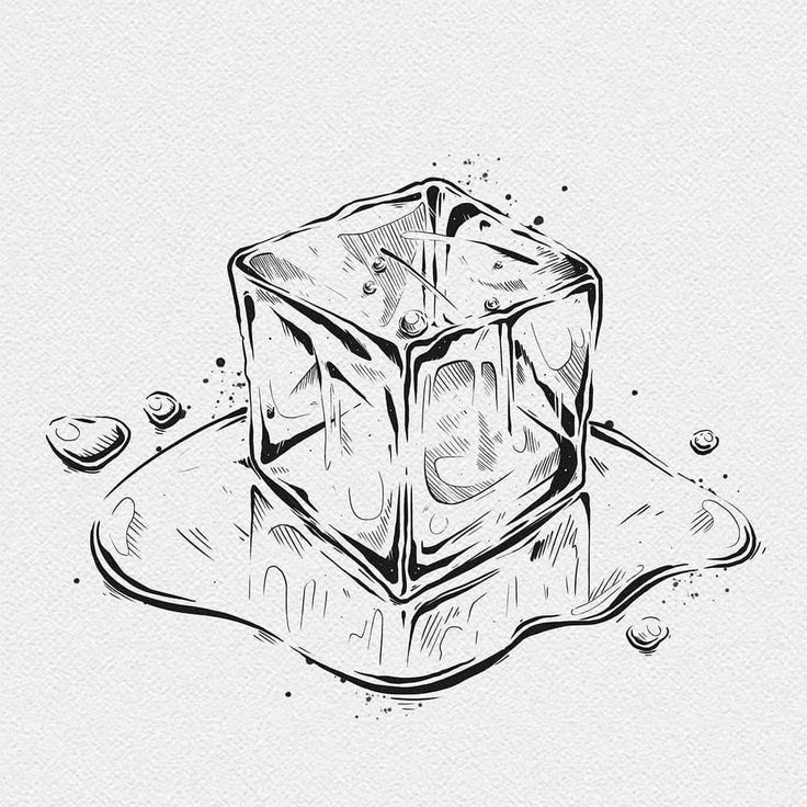 an ice cube with water drops around it