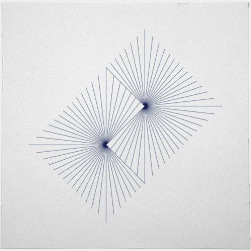 two blue and white abstract shapes on a white background