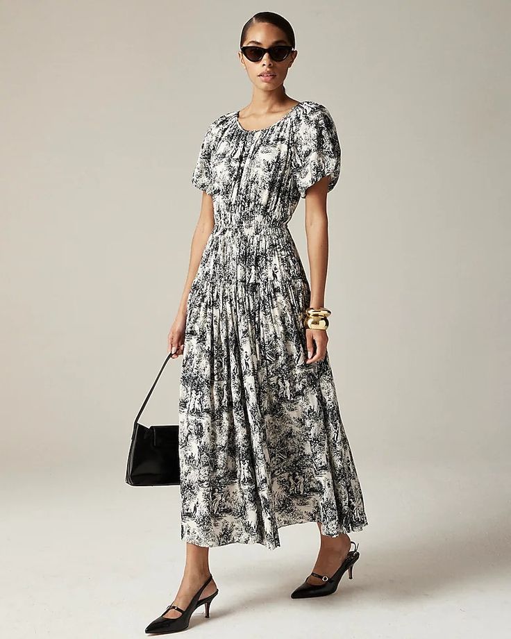 J.Crew: Elena Puff-sleeve Dress In Toile Crepe De Chine For Women Short Sleeve Cotton Mini Dress With Graphic Print, Chic A-line Crepe Midi Dress, Chic V-neck Puff Sleeve Dress With Floral Print, J Crew Green White Polkadot Dress, Cotton V-neck Dress With Graphic Print, Suit Guide, Hair Wrap Scarf, Puffed Sleeves Dress, Scarf Hairstyles