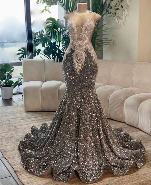 Prom Dresses Websites, Prom Dresses Black Women Black, Black Woman Prom Dress, Sliver Prom Dresses Black Women, Over The Top Prom Dresses, Prom Dress Inspo 2024, Prom Looks Black Women, Black People Prom Dresses, Silver Prom Dress Sparkly