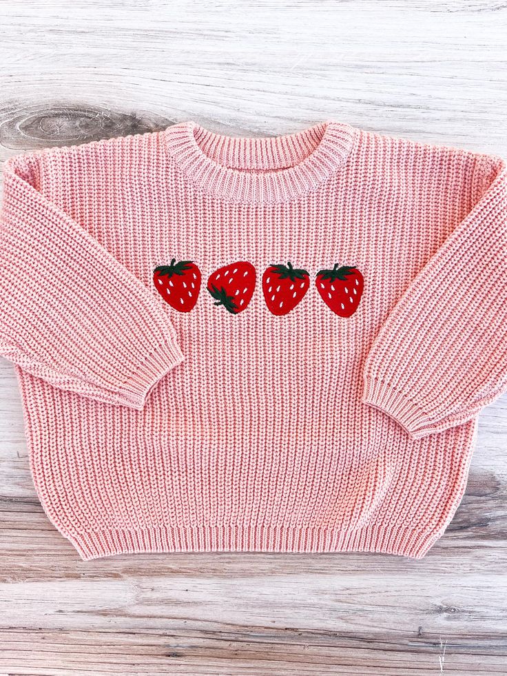 This is a one of a kind embroidered knit sweater that your little one will absolutely love. This is the perfect gift! HOW TO ORDER Select your sweater size and color from the first dropdown menu. Please note: These sweaters are meant to fit oversized. If you would like your sweater more fitted size down. To send a sweater directly to the recipient, please mark "This order is a gift" at checkout and include a gift message. SHIPPING  Your sweater will ship within 4-7 business days. All shipments i Cute Cotton Soft Knit Sweater, Cute Cotton Cable Knit Sweater, Cute Crew Neck Knit Sweater, Playful Crew Neck Knitted Sweater, Playful Red Cotton Sweater, Playful Knitted Crew Neck Top, Playful Knitted Long Sleeve Tops, Playful Pink Cotton Sweater, Playful Embroidered Crew Neck Top