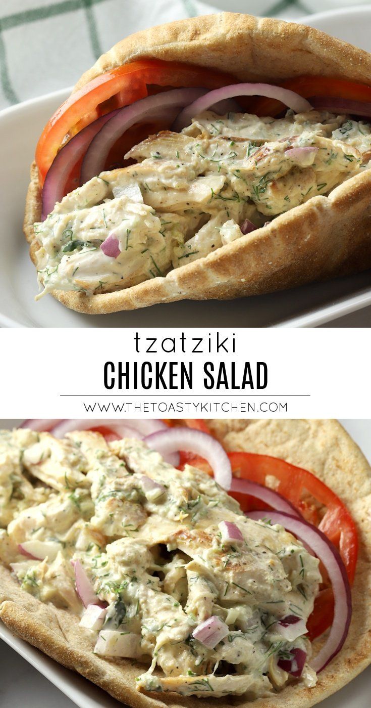 chicken salad in pita bread on a white plate