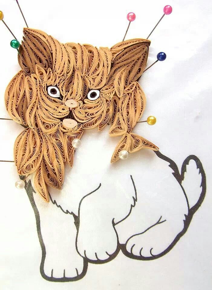 a drawing of a cat with pins in it's hair