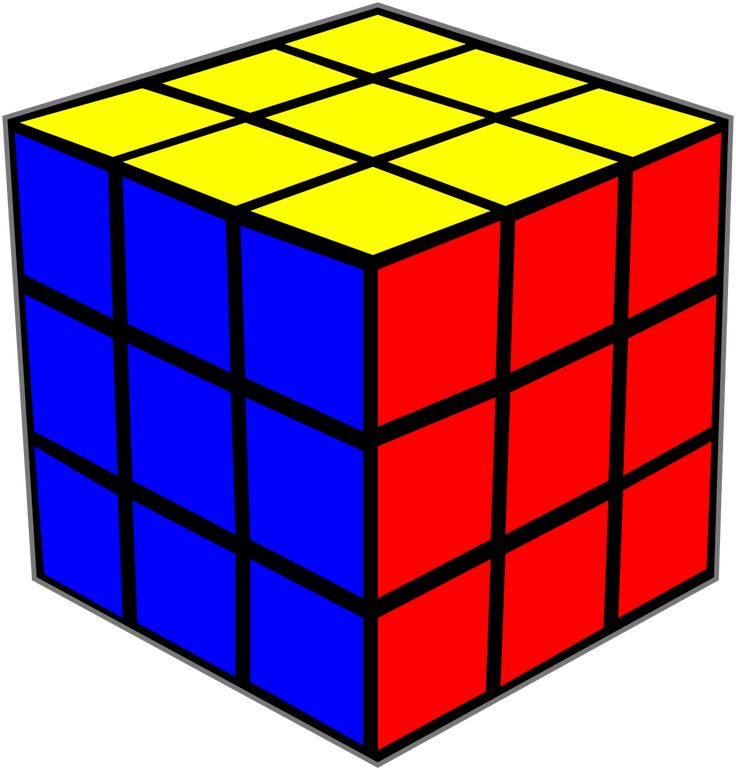 a rubik cube is shown in red, blue and yellow