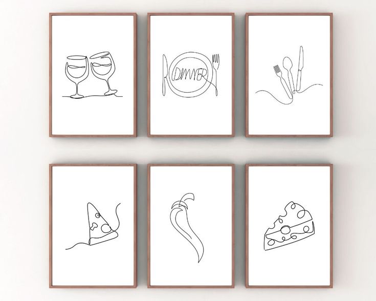 four framed art prints with food and drinks on them