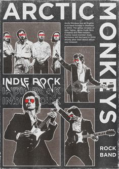 an advertisement for the arctic monkeys in rock'n'roll, featuring three men with red