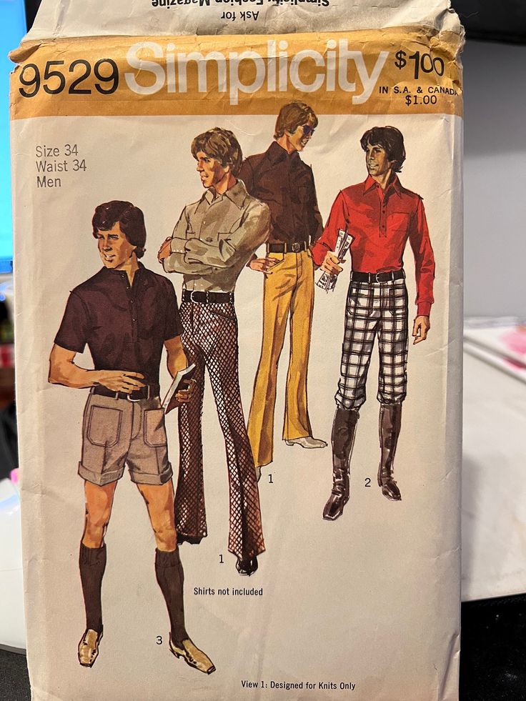 an old fashion sewing pattern for men's pants and shorts, from the 1970's