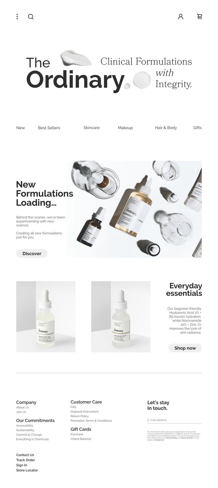 The Ordinary rebranding - Web design landing page - #theordinary #landingpage #webdesign #layout #grid #skincare #skincarewebdesign #website #minimal #whitespace #whitespacedesign #typo #typography Skincare Typography, Minimal Ecommerce Website, Website Cosmetic Design, Website Designs Ideas, Make Up Website Design, Skincare Landing Page Design, Product Photography Website, Cosmetic Website Design Layout, Minimalistic Product Design