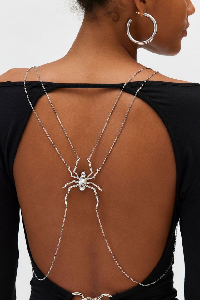 Spider Body Chain Spider Themed Outfit, Diy Body Chain, Skeleton Body, Body Chain Harness, Spooky Decorations, Chain Harness, Spider Jewelry, Spider Necklace, Australia Clothes