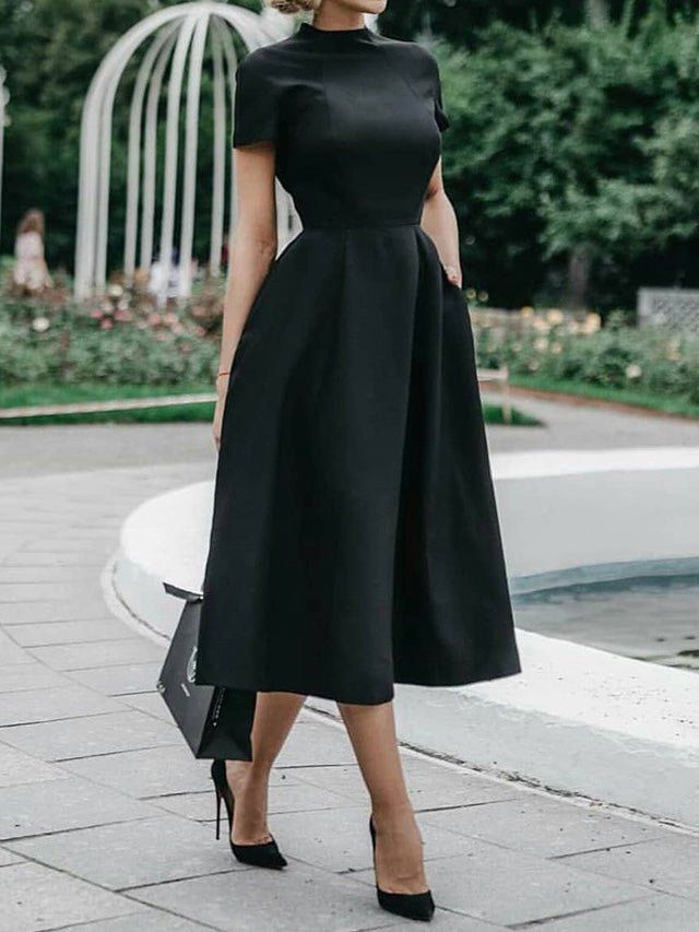 Women's Dresses Round Neck Short Sleeve Slim Dress Sukienki Maksi, Vestidos Retro, Elegant Black Dress, Elegant Outfits, Fitted Midi Dress, Black Prom Dress, Evening Cocktail, Vestidos Vintage, Womens Black Dress